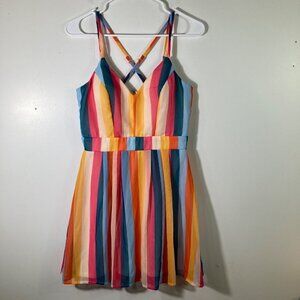 Womens Midnight Doll Baby Doll Dress Rainbow Striped‎ 3